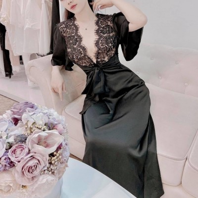 Đầm lụa mix ren ngực